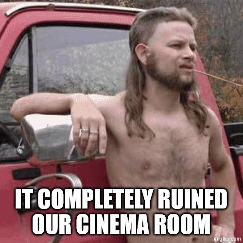 almost redneck | IT COMPLETELY RUINED
OUR CINEMA ROOM | image tagged in almost redneck | made w/ Imgflip meme maker