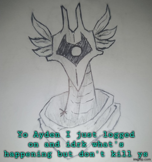 Hunter Temp by ShadowSkul | Yo Ayden I just logged on and idrk what's happening but don't kill ys | image tagged in hunter temp by shadowskul | made w/ Imgflip meme maker