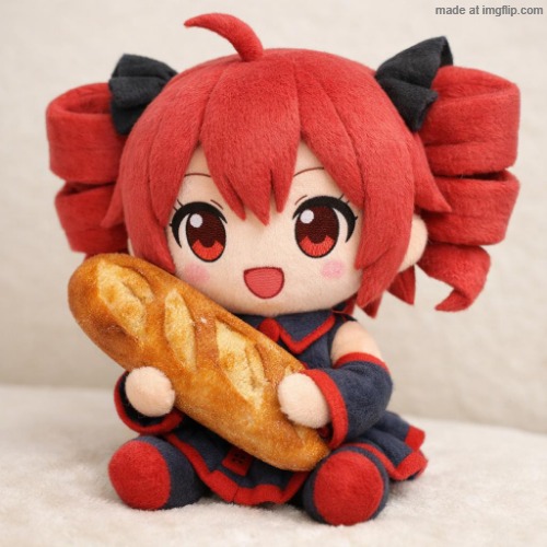 teto make brain happy | image tagged in plush teto with a baguette | made w/ Imgflip meme maker