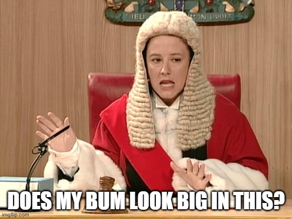 Does my bum look big in this? | DOES MY BUM LOOK BIG IN THIS? | image tagged in fast show judge | made w/ Imgflip meme maker