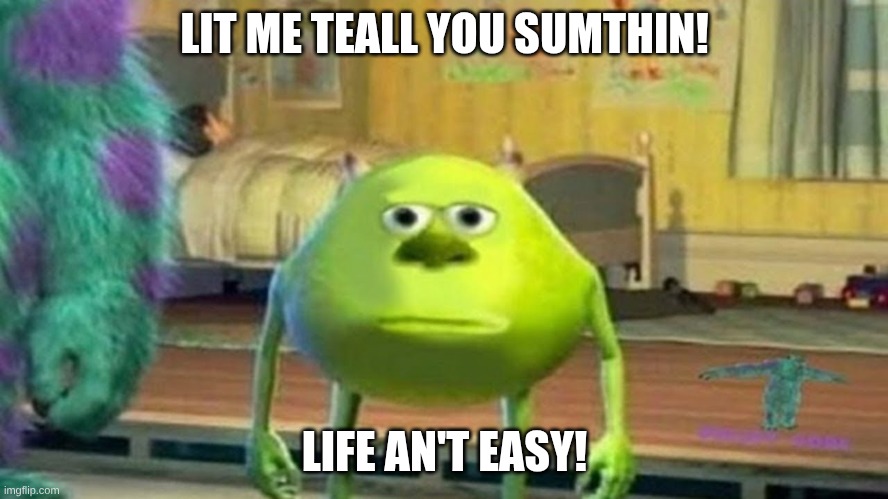 9 | LIT ME TEALL YOU SUMTHIN! LIFE AN'T EASY! | image tagged in mike wasoski face swap | made w/ Imgflip meme maker