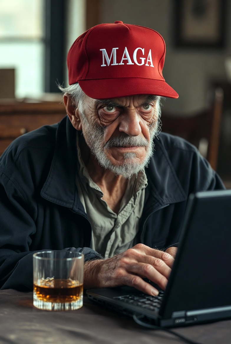 Evil maga man trumper computer liquor whiskey hat Blank Meme Template