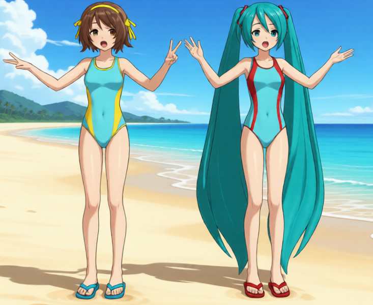 Haruhi Suzumiya and Hatsune Miku loves the beach!! Blank Meme Template