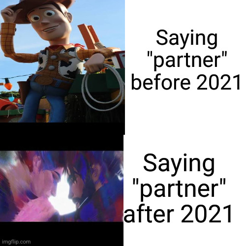 jayvik | Saying "partner" before 2021; Saying "partner" after 2021 | image tagged in memes,drake hotline bling | made w/ Imgflip meme maker