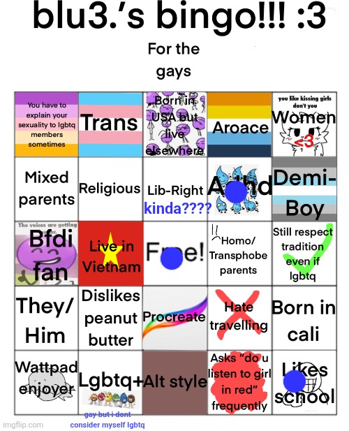 i dont really go by labels much lol | kinda???? gay but i dont consider myself lgbtq | image tagged in blu3 s bingo 3 | made w/ Imgflip meme maker