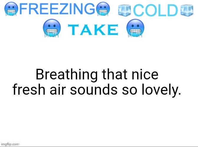 Breathing | Breathing that nice fresh air sounds so lovely. | image tagged in freezing cold take,breathing | made w/ Imgflip meme maker