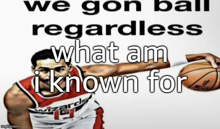 we gon ball regardless | what am i known for | image tagged in we gon ball regardless | made w/ Imgflip meme maker