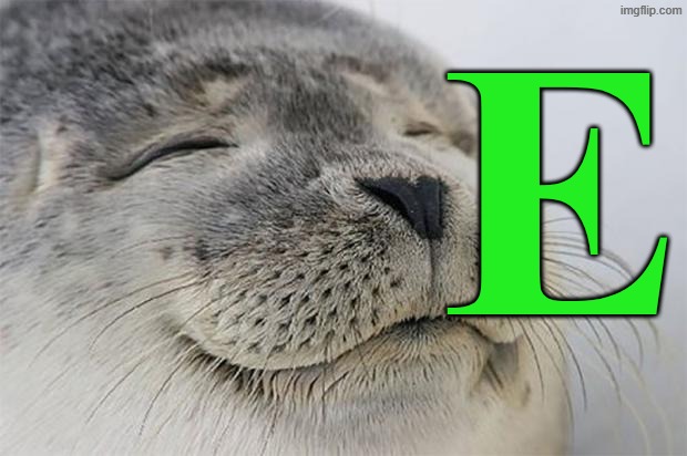 E | E | image tagged in memes,satisfied seal,seal,green | made w/ Imgflip meme maker