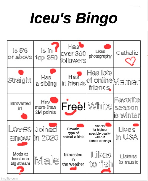 Iceu's Bingo | image tagged in iceu's bingo | made w/ Imgflip meme maker