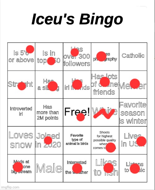 Iceu's Bingo | image tagged in iceu's bingo | made w/ Imgflip meme maker