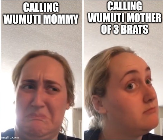 Wumuti to her kidz | CALLING WUMUTI MOTHER OF 3 BRATS; CALLING WUMUTI MOMMY | image tagged in kombucha girl | made w/ Imgflip meme maker