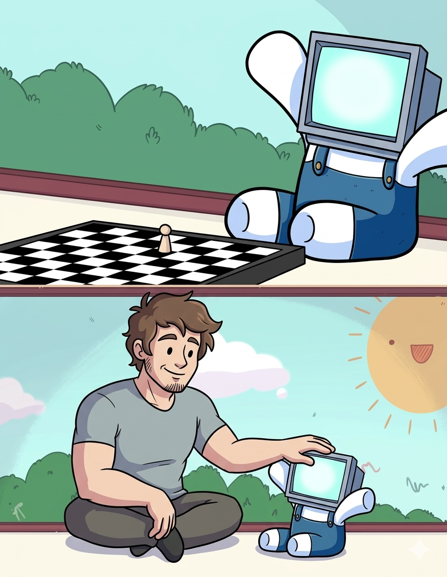 Baby computer wins at chess 2 panel Blank Meme Template