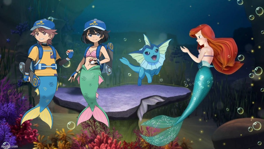 ariel meets gen x heroes | image tagged in ariel meets who,pokemon,video games,gen x,pokemon winds and waves,the little mermaid | made w/ Imgflip meme maker