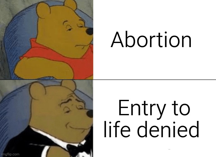 Abort | Abortion; Entry to life denied | image tagged in memes,tuxedo winnie the pooh,abortion | made w/ Imgflip meme maker