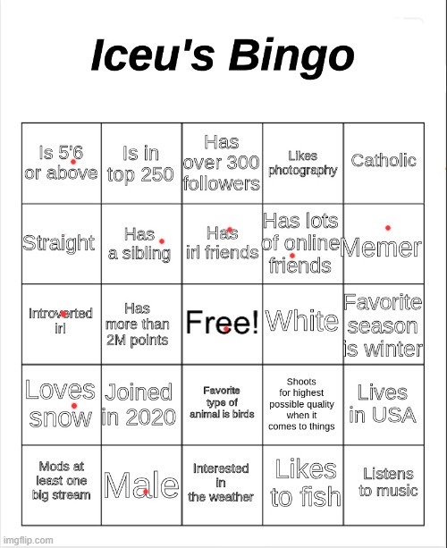 Iceu's Bingo | image tagged in iceu's bingo | made w/ Imgflip meme maker