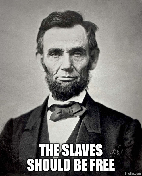 Abraham Lincoln | THE SLAVES SHOULD BE FREE | image tagged in abraham lincoln | made w/ Imgflip meme maker