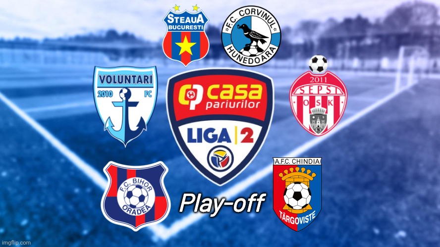 Liga 2 Casa Pariurilor Play-off 2026 | Poster | Play-off | image tagged in steaua,corvinul,sepsi,liga 2,romania,football | made w/ Imgflip meme maker