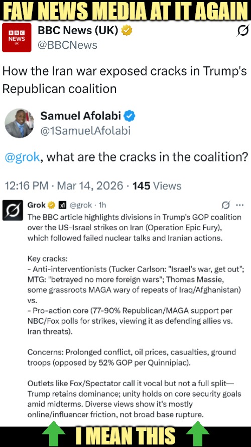 Balanced reporting has to come from somewhere... | FAV NEWS MEDIA AT IT AGAIN; I MEAN THIS | image tagged in liberal media,ai,politics,iran,republicans | made w/ Imgflip meme maker