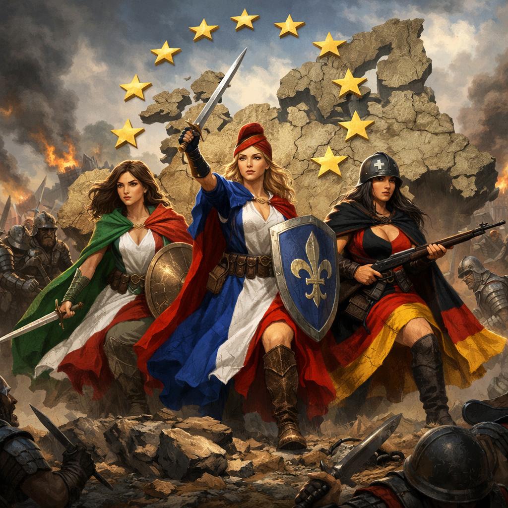 woman wearing Italian flag, woman wearing French flag, and woman Blank Meme Template