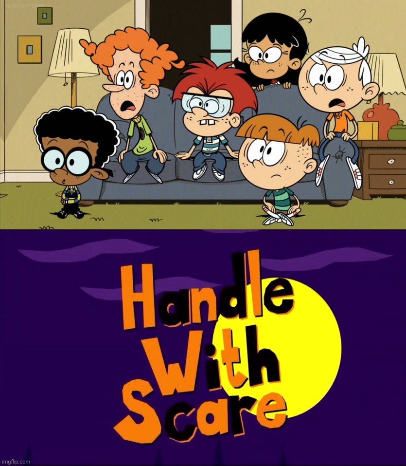 Lincoln Loud and his friends watching handle with scare | image tagged in lincoln loud and his friends watching who,deviantart,the loud house,nickelodeon,memes | made w/ Imgflip meme maker