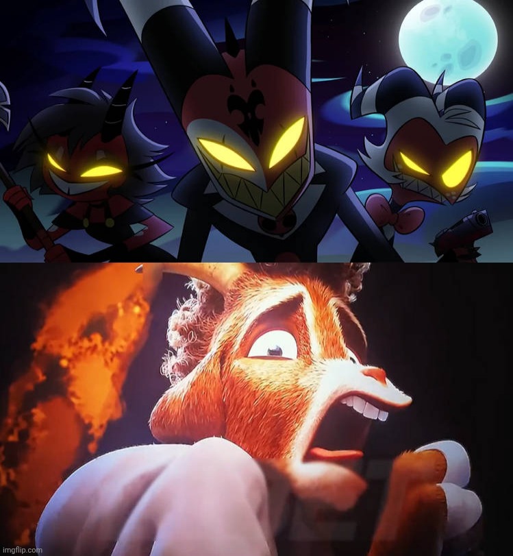 Will Harris Scared at Blitzo and his friends | image tagged in will harris scared at what,deviantart,sony,vivziepop,helluva boss,hazbin hotel | made w/ Imgflip meme maker