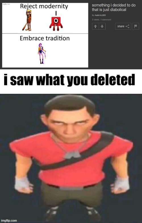 i saw what you deleted | image tagged in i saw what you deleted scout | made w/ Imgflip meme maker