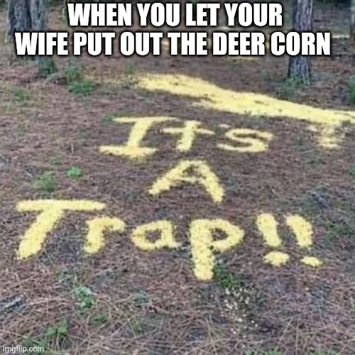 When You Let Your Wife Put Out The Deer Corn | WHEN YOU LET YOUR WIFE PUT OUT THE DEER CORN | image tagged in chrisjoines1 | made w/ Imgflip meme maker