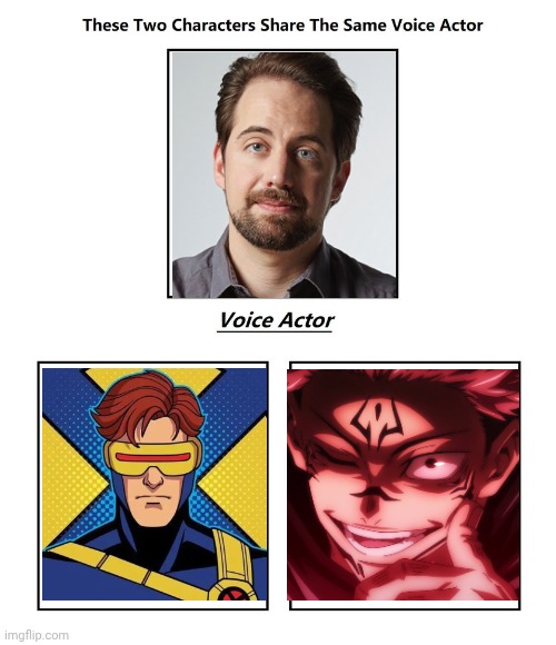 Ray Chase | image tagged in same voice actor,anime,marvel,x-men,jjk | made w/ Imgflip meme maker