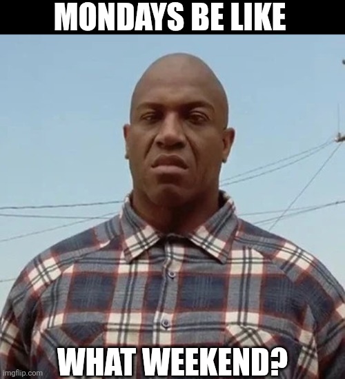 Mondays Be Like | MONDAYS BE LIKE; WHAT WEEKEND? | image tagged in chrisjoines1 | made w/ Imgflip meme maker