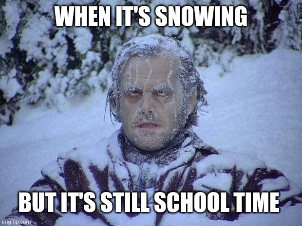 Well that sucks | WHEN IT'S SNOWING; BUT IT'S STILL SCHOOL TIME | image tagged in memes,jack nicholson the shining snow | made w/ Imgflip meme maker