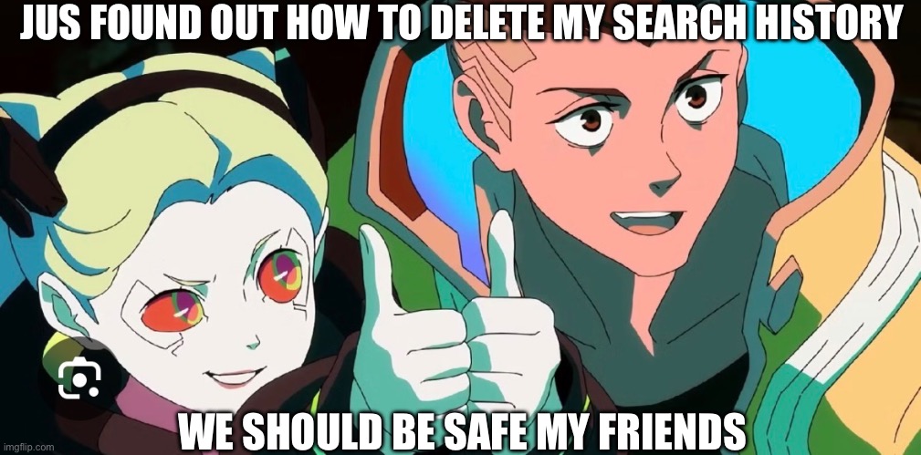 Context: I’m new to how google on IPhones works | JUS FOUND OUT HOW TO DELETE MY SEARCH HISTORY; WE SHOULD BE SAFE MY FRIENDS | made w/ Imgflip meme maker