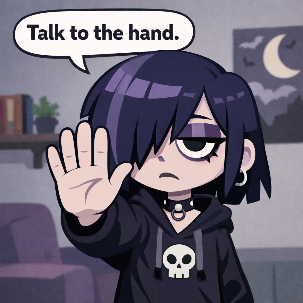 Duolingo's Lily - talk to the hand Blank Meme Template