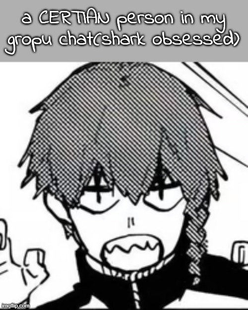 idk erad sends me manga chapters and facts im too lazy to factcheck so here | a CERTIAN person in my gropu chat(shark obsessed) | made w/ Imgflip meme maker