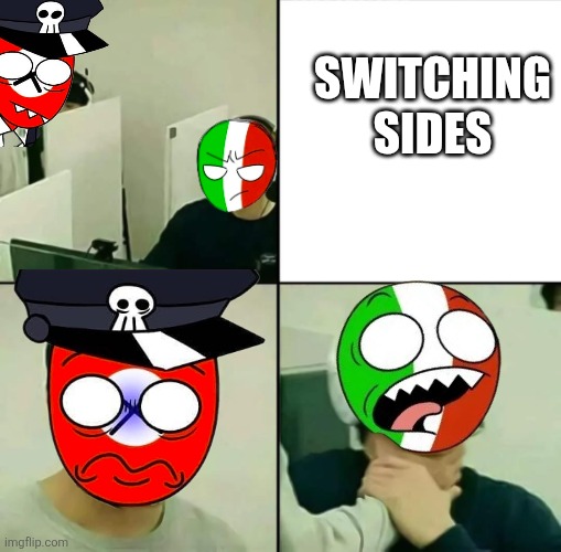 Italy switching sides | SWITCHING SIDES | image tagged in dude gets strangled on computer,countryhumans,countryballs | made w/ Imgflip meme maker