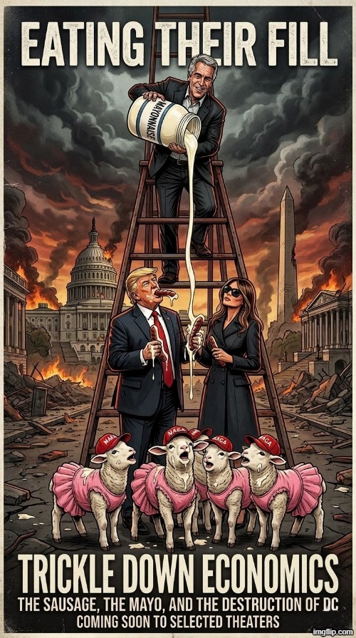 TRICKLE DOWN TRUMPONOMICS | image tagged in trump,melania trump,jeffrey epstein,economy,economics,oil | made w/ Imgflip meme maker