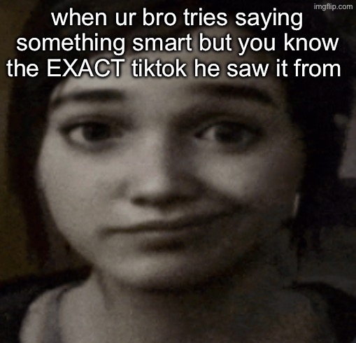ellie | when ur bro tries saying something smart but you know the EXACT tiktok he saw it from | image tagged in ellie | made w/ Imgflip meme maker