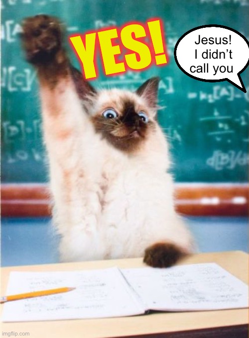 Overeager Student Cat | YES! Jesus!
I didn’t call you | image tagged in overeager student cat | made w/ Imgflip meme maker