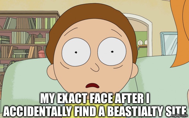 this is *sadly* not a joke | MY EXACT FACE AFTER I ACCIDENTALLY FIND A BEASTIALTY SITE | image tagged in stunned morty,will not give name | made w/ Imgflip meme maker