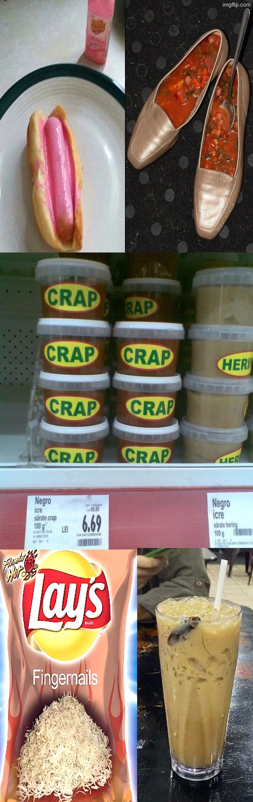 Just some terrible food and drink items | image tagged in cursed images,nasty food,what a terrible day to have eyes,oh hell no,excuse me wtf,cringe worthy | made w/ Imgflip meme maker