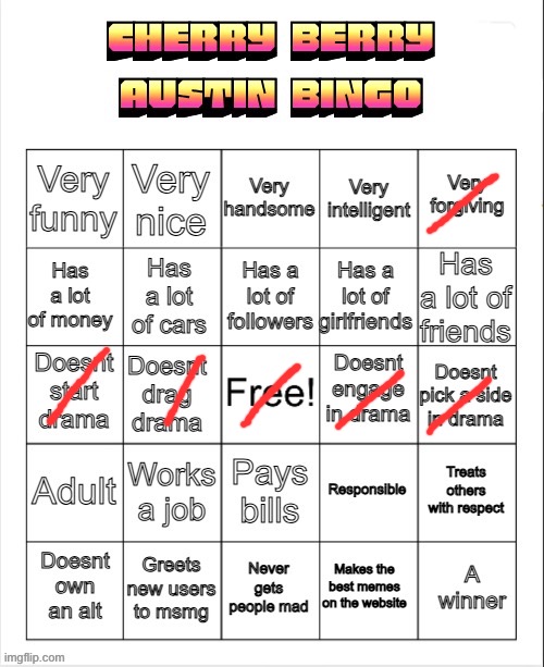 Cherry berry austin bingo | image tagged in cherry berry austin bingo | made w/ Imgflip meme maker