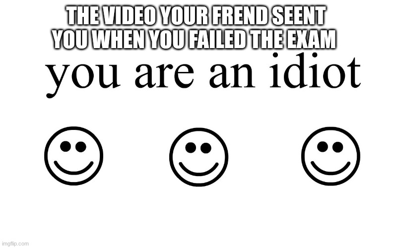 yes he did | THE VIDEO YOUR FREND SEENT YOU WHEN YOU FAILED THE EXAM | image tagged in you are an idiot | made w/ Imgflip meme maker
