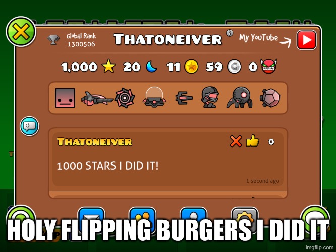 1000 STARS | HOLY FLIPPING BURGERS I DID IT | image tagged in 1000 | made w/ Imgflip meme maker