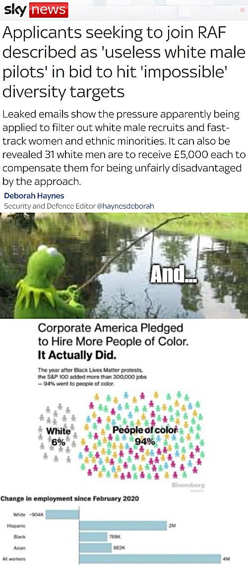 When western equality was replaced with equity bc of unprovable racism & misogyny assumptions | And... | image tagged in diversity,woke,identity politics,politics,fishing kermit | made w/ Imgflip meme maker