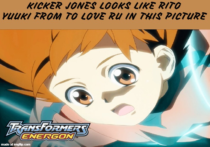 Kicker Jones as a kid is cute, Rito even as a teenanger is still cute. (transformers energon and to love ru) | KICKER JONES LOOKS LIKE RITO YUUKI FROM TO LOVE RU IN THIS PICTURE | image tagged in transformers,transformers energon,to love ru,anime,cute,rito yuuki | made w/ Imgflip meme maker