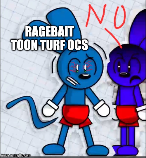 Riggy fears his clone | RAGEBAIT TOON TURF OCS | image tagged in riggy fears his clone | made w/ Imgflip meme maker