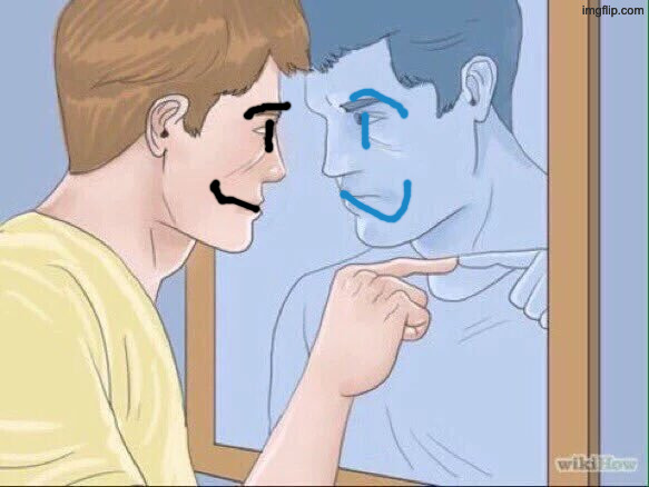 Man pointing in mirror | image tagged in man pointing in mirror | made w/ Imgflip meme maker