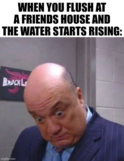 When You Flush At A Friends House And The Water Starts Rising | WHEN YOU FLUSH AT A FRIENDS HOUSE AND THE WATER STARTS RISING: | image tagged in chrisjoines1 | made w/ Imgflip meme maker