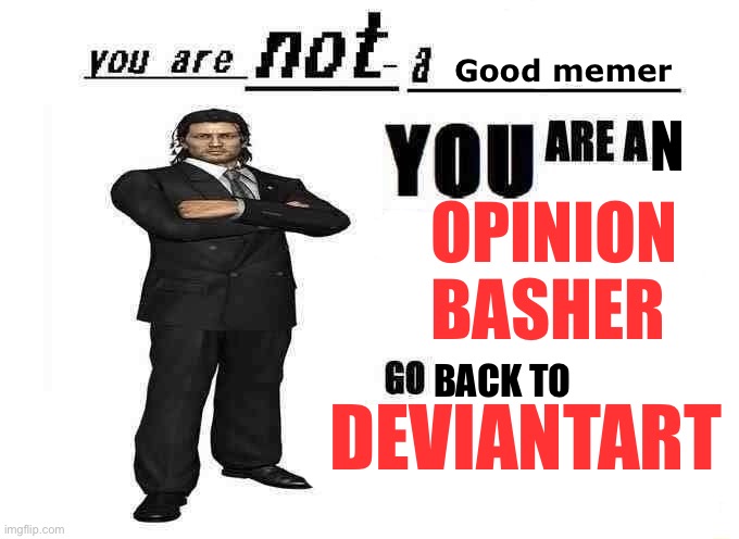 you are not a X | Good memer OPINION BASHER BACK TO DEVIANTART N | image tagged in you are not a x | made w/ Imgflip meme maker