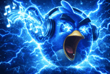 red bird listen headphones screaming Blank Meme Template