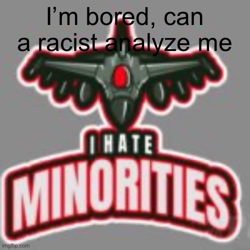 This template is a placeholder until I get an actual announcement template | I’m bored, can a racist analyze me | image tagged in i hate minorities | made w/ Imgflip meme maker